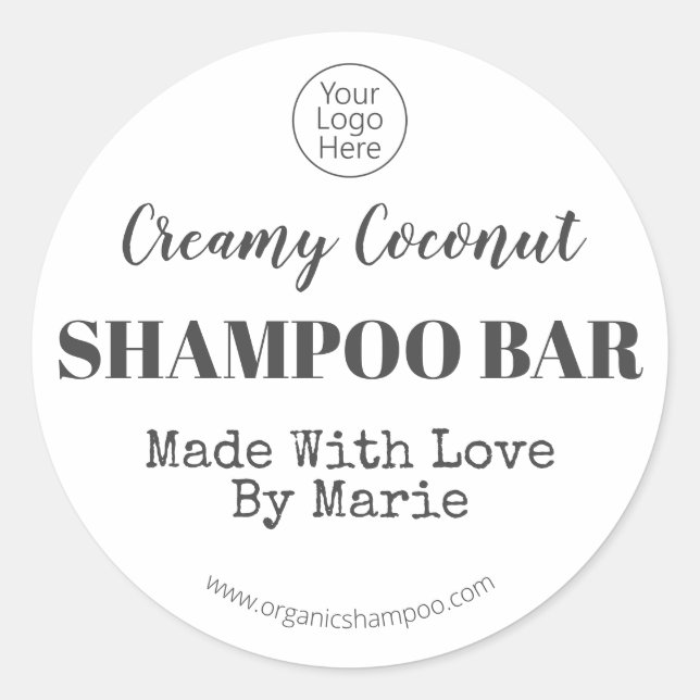 Black And White Handmade Coconut Shampoo Bar Logo Classic Round Sticker (Front)
