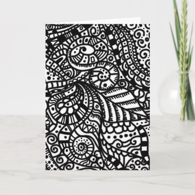 Black and white handpainted doodles holiday card (Front)