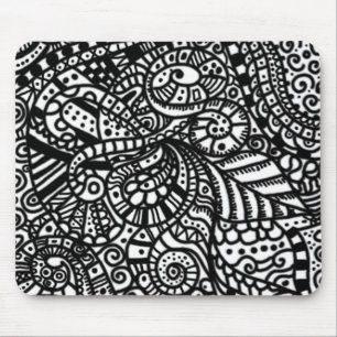 Black and white handpainted doodles mouse mat