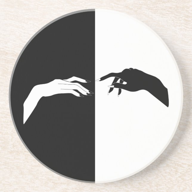 Black and White Hands Modern Line Art Coaster (Front)