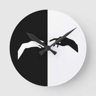 Black and White Hands Modern Line Art Round Clock