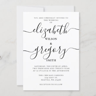 Black and White Handwritten Calligraphy Wedding Invitation