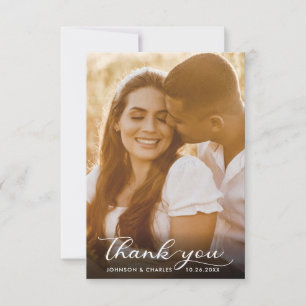 Black And White Handwritten Script Wedding Photo Thank You Card