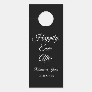 Black and white Happily Ever After Wedding Favour Door Hanger