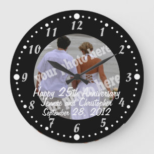 Black and White Happy Anniversary Photo Wall Clock