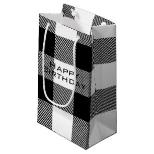black and white Happy Birthday buffalo plaid Small Gift Bag