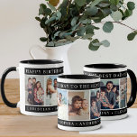 Black and White Happy Birthday Dad Photo Collage Coffee Mug<br><div class="desc">Celebrate him in timeless style with this Black and White Happy Birthday Dad Photo Collage Mug. Designed with sleek black frames at the top and bottom, this mug lets you create your own meaningful birthday wishes and personalize cherished family names. The center features a photo collage with 5 custom pictures,...</div>