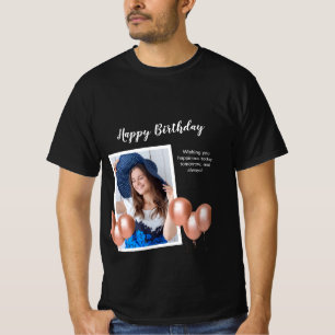 Black and White Happy Birthday Photo T-Shirt