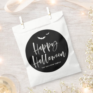 Black and White Happy Halloween Brush Calligraphy Favour Bags