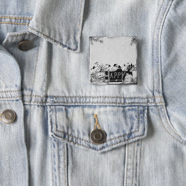 Black and White Happy Halloween Party 15 Cm Square Badge (In Situ)