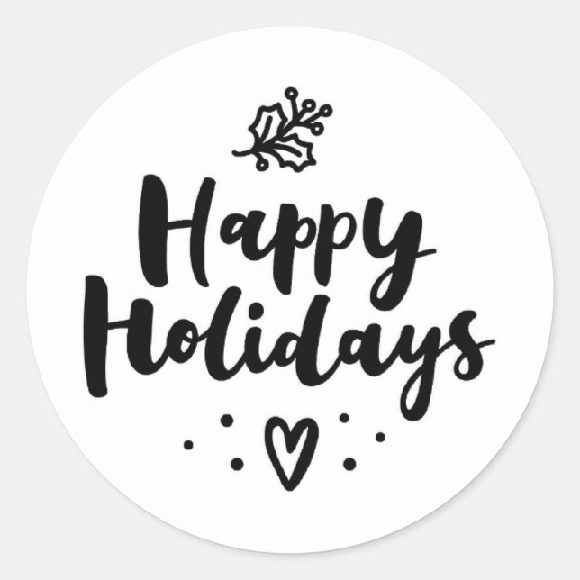 Black And White Happy Holidays Classic Round Sticker (Front)
