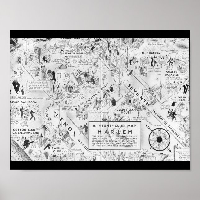black and white harlem night clubs map poster (Front)