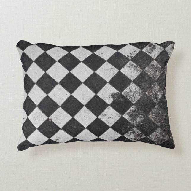Black and white harlequin graphic decorative cushion (Front)