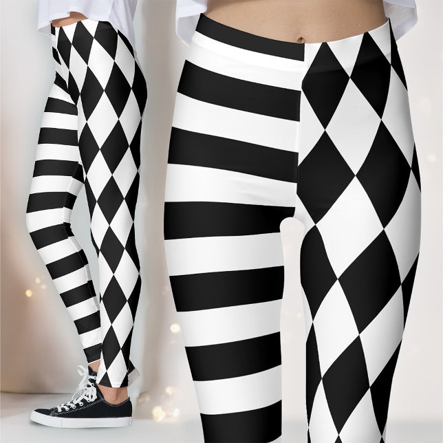 Black and White Harlequin Striped and Jester Leggings (Creator Uploaded)