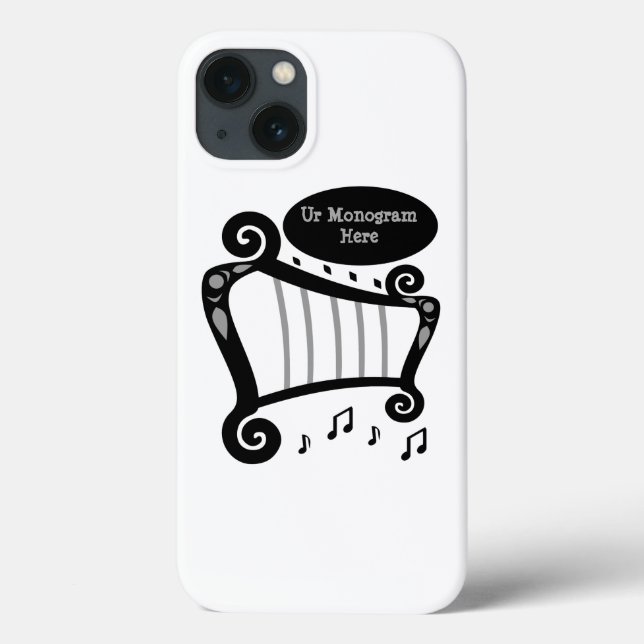 Black and White Harp Monogram Case-Mate iPhone Case (Back)