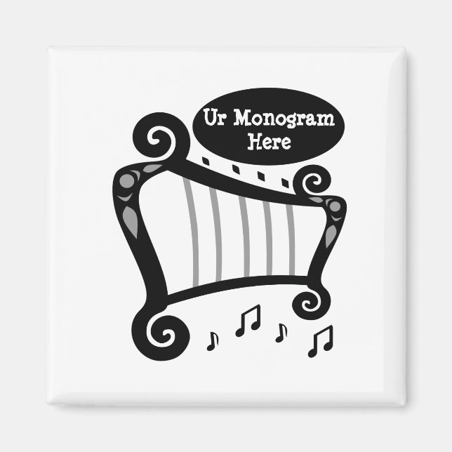 Black and White Harp Monogram Magnet (Front)