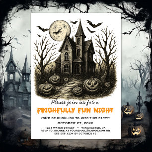 Black and White Haunted House Halloween Party Invitation