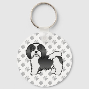 Black And White Havanese Cute Cartoon Dog Key Ring