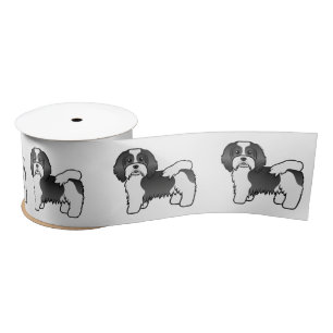 Black And White Havanese Cute Cartoon Dog Satin Ribbon