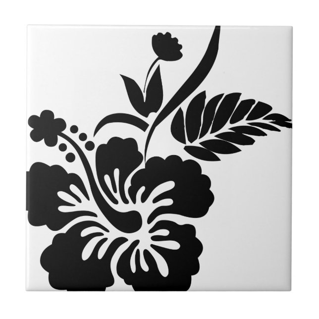 Black and white Hawaiian flowers Tile (Front)