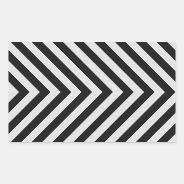 Black and White Hazard Stripes Textured Rectangular Sticker (Front)