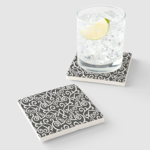 Black and White Heart Pattern Stone Coaster
