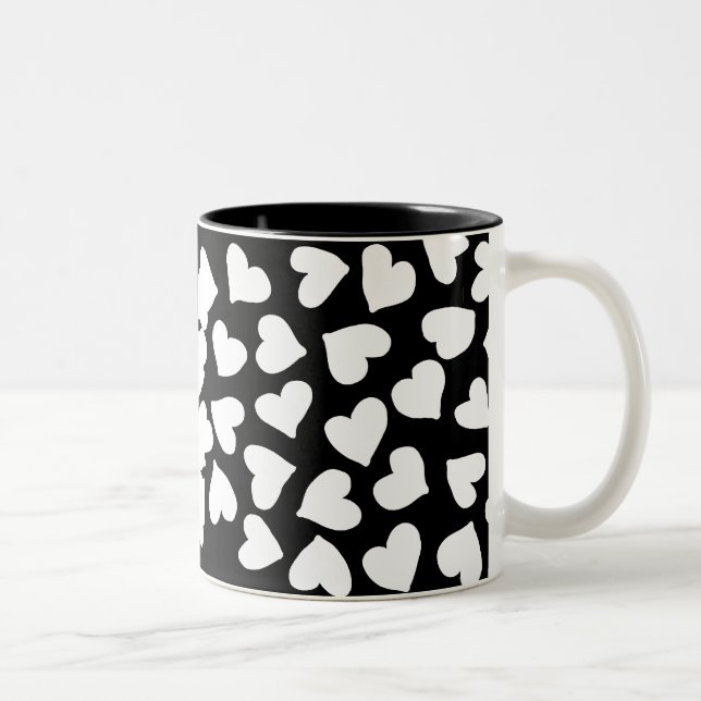 Black and White Heart Pattern Two-Tone Coffee Mug (Right)