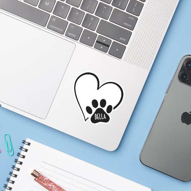 Black and White Heart Paw Print (Laptop w/ iPhone)
