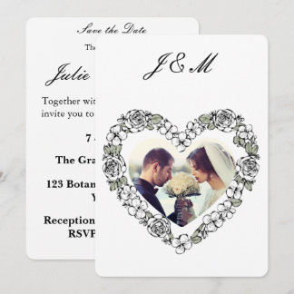 Black and White Heart Photo Wedding Invitation