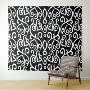 Black and White Heart Print Tapestry