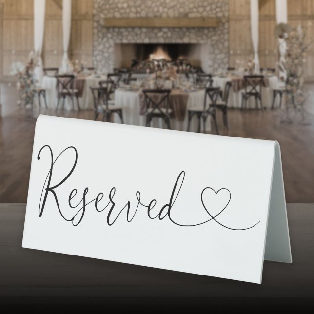Black And White Heart Script Reserved (Black And White Heart Script Reserved Table Tent Sign)