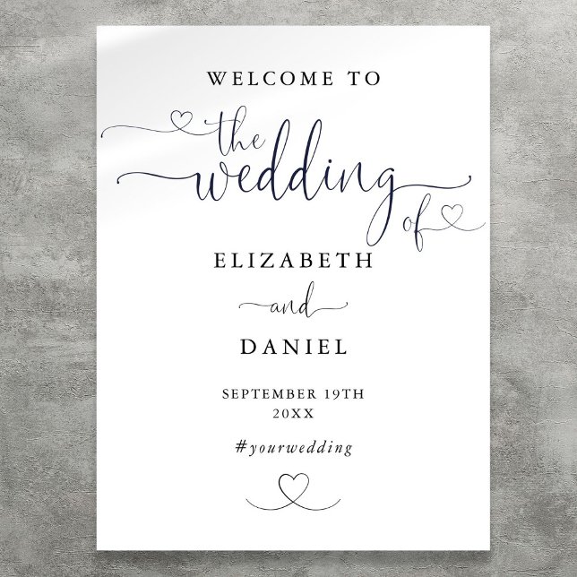 Black And White Heart Script Wedding Welcome Sign (Black And White Heart Script Wedding Welcome Sign)
