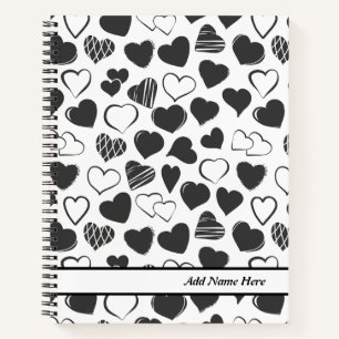 Black and White Heart Spiral Notebook