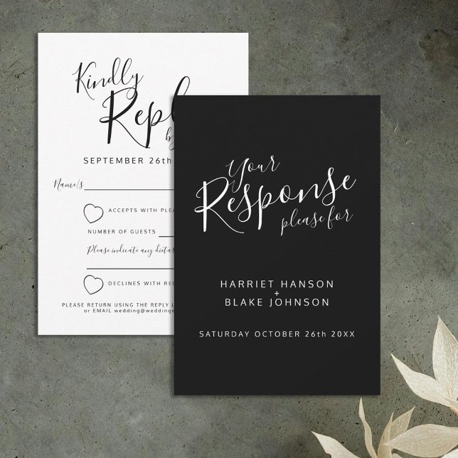 Black and white heart wedding reply RSVP (Creator Uploaded)