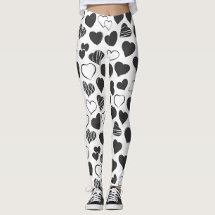 Black and White Hearts  Leggings