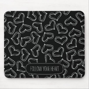 Black and White Hearts Mouse Mat