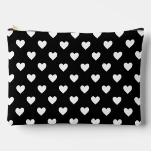 Black and White Hearts Pattern Accessory Pouch