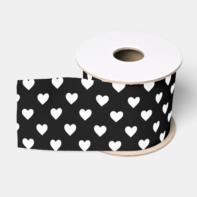 Black and White Hearts Pattern Grosgrain Ribbon (Spool)
