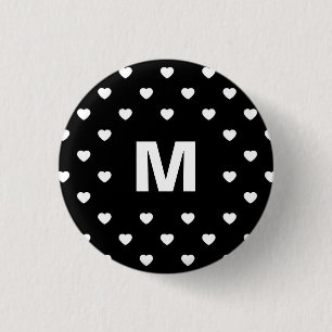 Black and White Hearts Polka Dot Pattern Monogram 3 Cm Round Badge