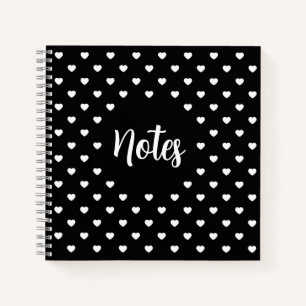Black and White Hearts Polka Dot Pattern Notes Notebook