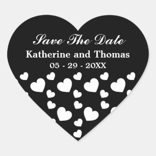 Black and White Hearts Save The Date Stickers