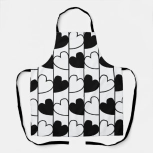 Black and White Hearts Stripes Pattern   Apron