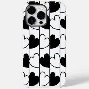 Black and White Hearts Stripes Pattern iPhone 14 Pro Max Case
