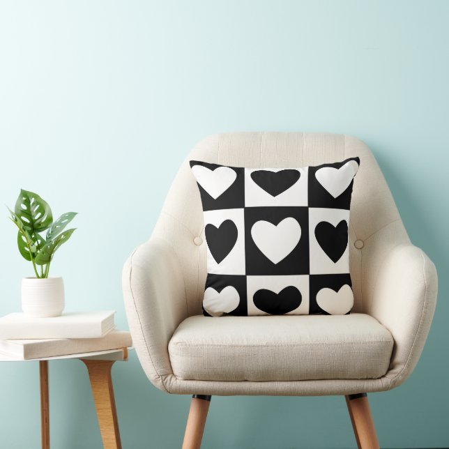 Black and White Hearts Valentines Day Decor Cushion (Chair)