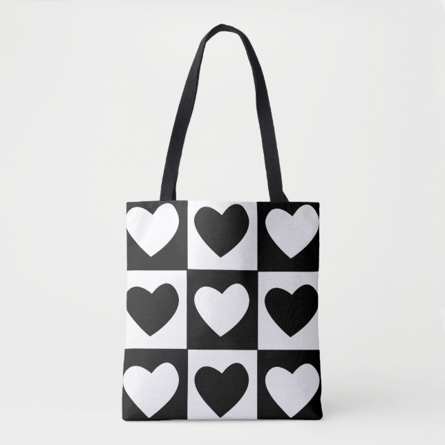 Black and White Hearts Valentines Day Pattern Tote Bag (Front)