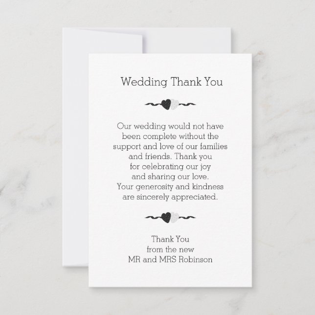 Black And White Hearts Wedding Thank You Card (Front)