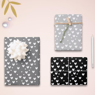 Black and White Hearts Wrapping Paper Sheet
