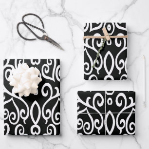 Black and White Hearts  Wrapping Paper Sheet