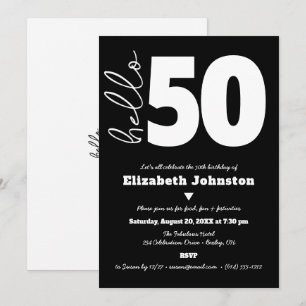 Black and White Hello 50 Fabulous Birthday Bold Invitation