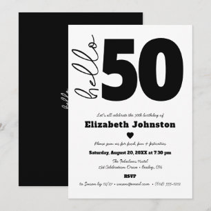 Black and White Hello 50 Fabulous Birthday Modern Invitation